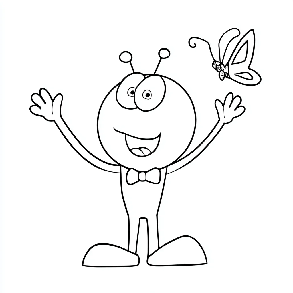 Dibujo de personaje divertido con mariposa para colorear Dibujo de personaje divertido con mariposa para colorear