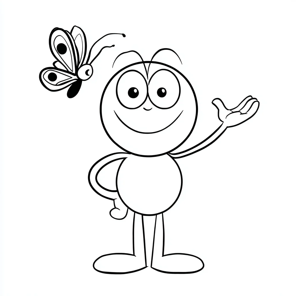 Dibujo de personaje cómico con mariposa para colorear Dibujo de personaje cómico con mariposa para colorear