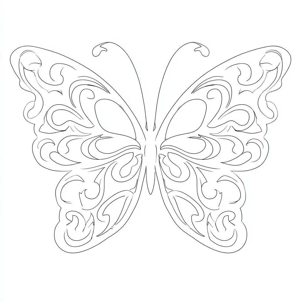 Dibujo de contorno con detalles de mariposa para colorear Dibujo de contorno con detalles de mariposa para colorear