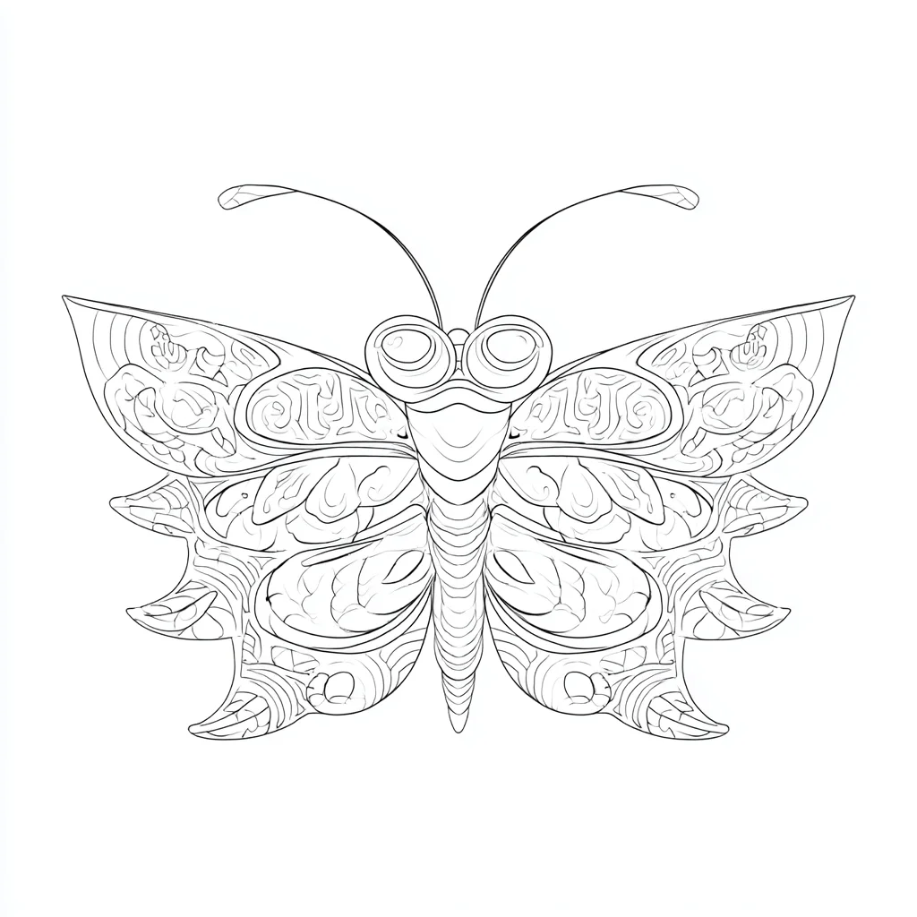 Dibujo de mariposa zen de líneas fluidas para colorear Dibujo de mariposa zen de líneas fluidas para colorear