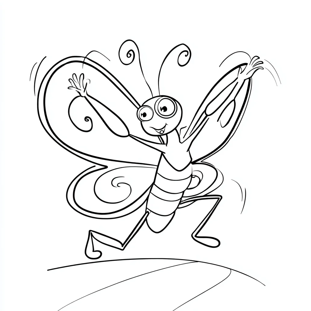 Dibujo de caricatura de mariposa humorística para colorear Dibujo de caricatura de mariposa humorística para colorear