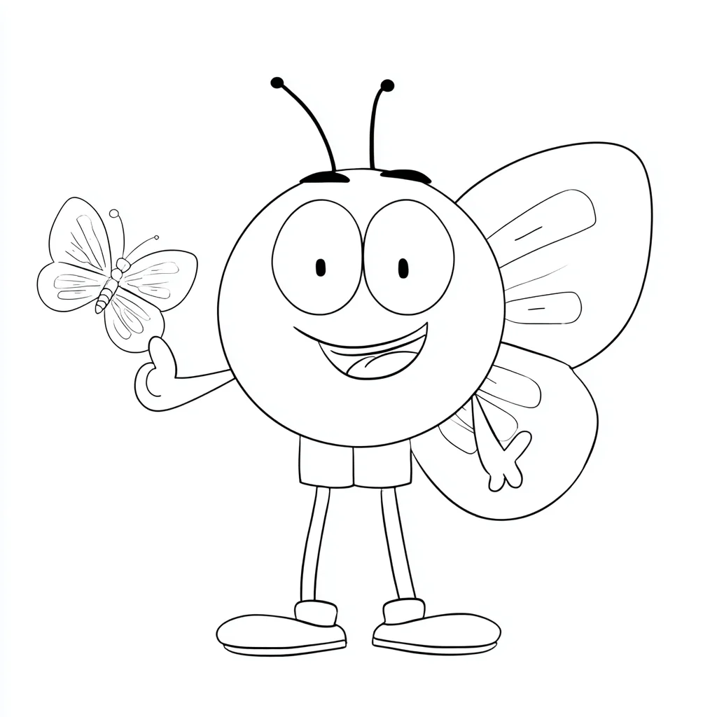Dibujo de bichito sonriente con mariposa para colorear Dibujo de bichito sonriente con mariposa para colorear