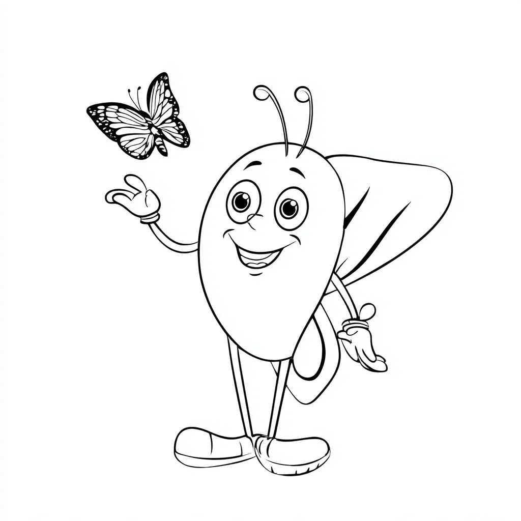 Dibujo de bichito animado con mariposa para colorear Dibujo de bichito animado con mariposa para colorear