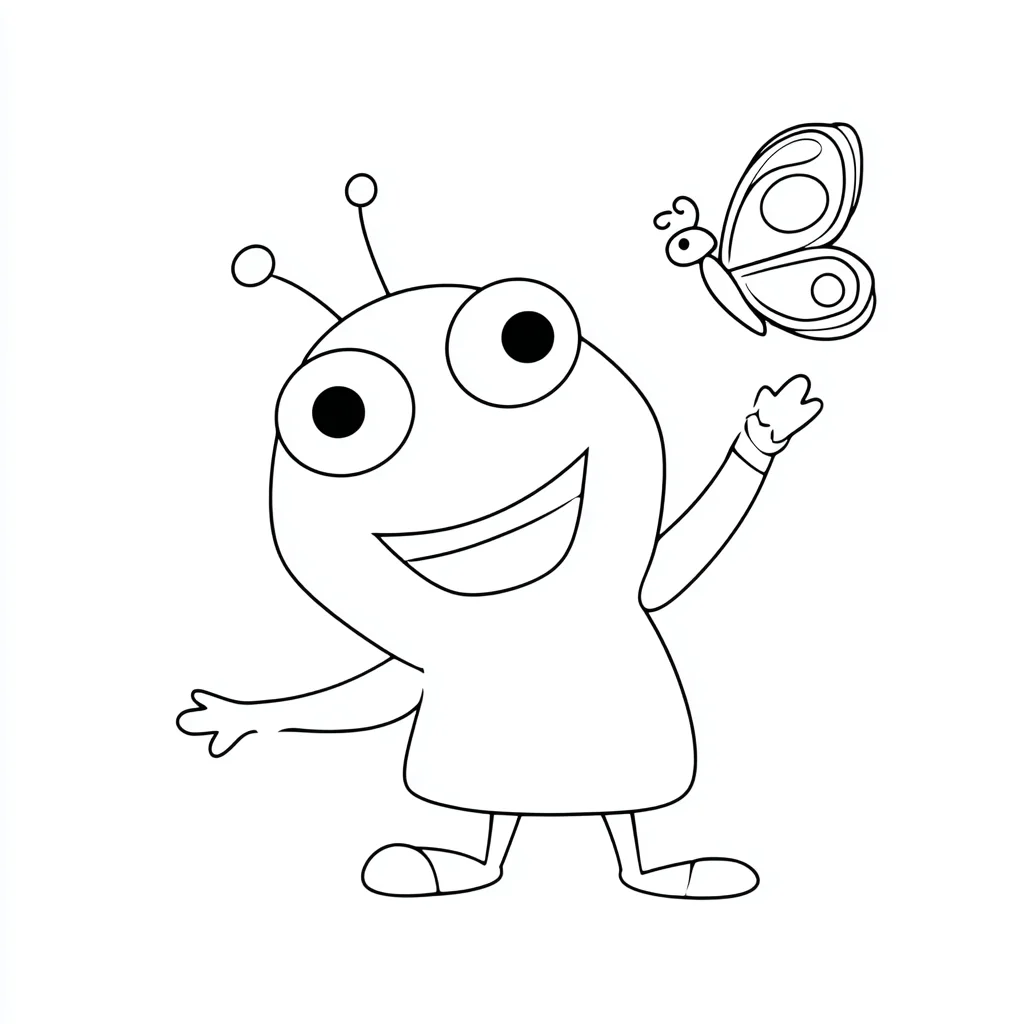 Dibujo de personaje insecto con mariposa para colorear Dibujo de personaje insecto con mariposa para colorear