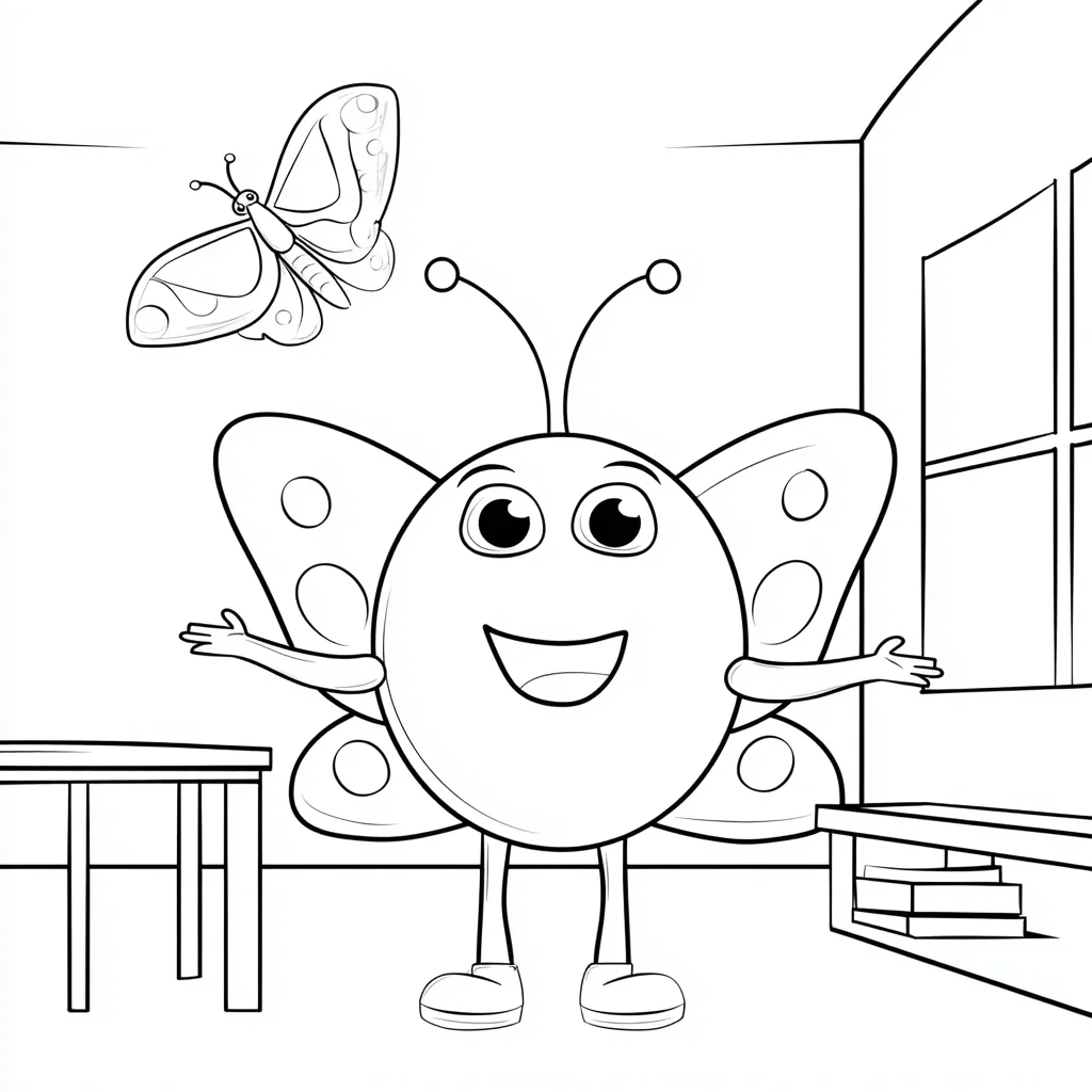 Dibujo de mariposa con bichito animado para colorear Dibujo de mariposa con bichito animado para colorear