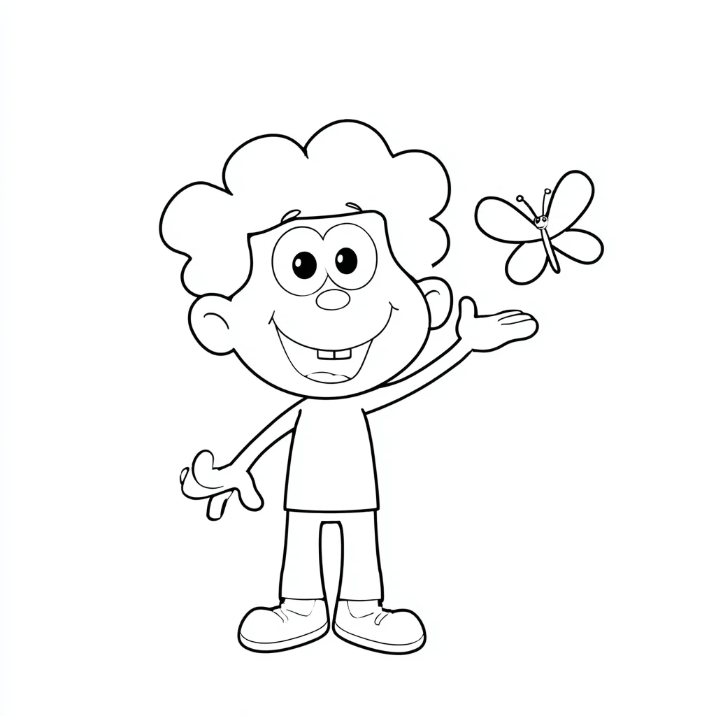 Dibujo de niño jugando con mariposa para colorear Dibujo de niño jugando con mariposa para colorear