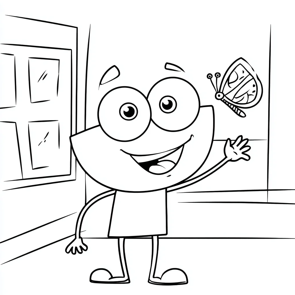 Dibujo de mariposa con personaje cómico para colorear Dibujo de mariposa con personaje cómico para colorear