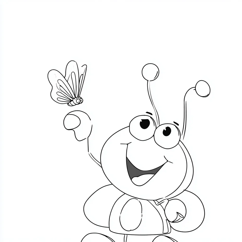 Dibujo de bichito gracioso con mariposa para colorear Dibujo de bichito gracioso con mariposa para colorear
