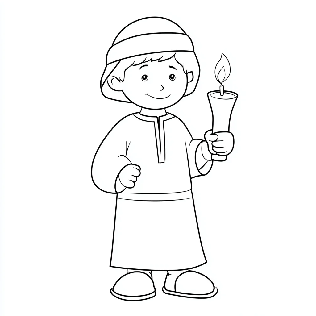 Dibujo de niño hebreo portando una vela para colorear Dibujo de niño hebreo portando una vela para colorear