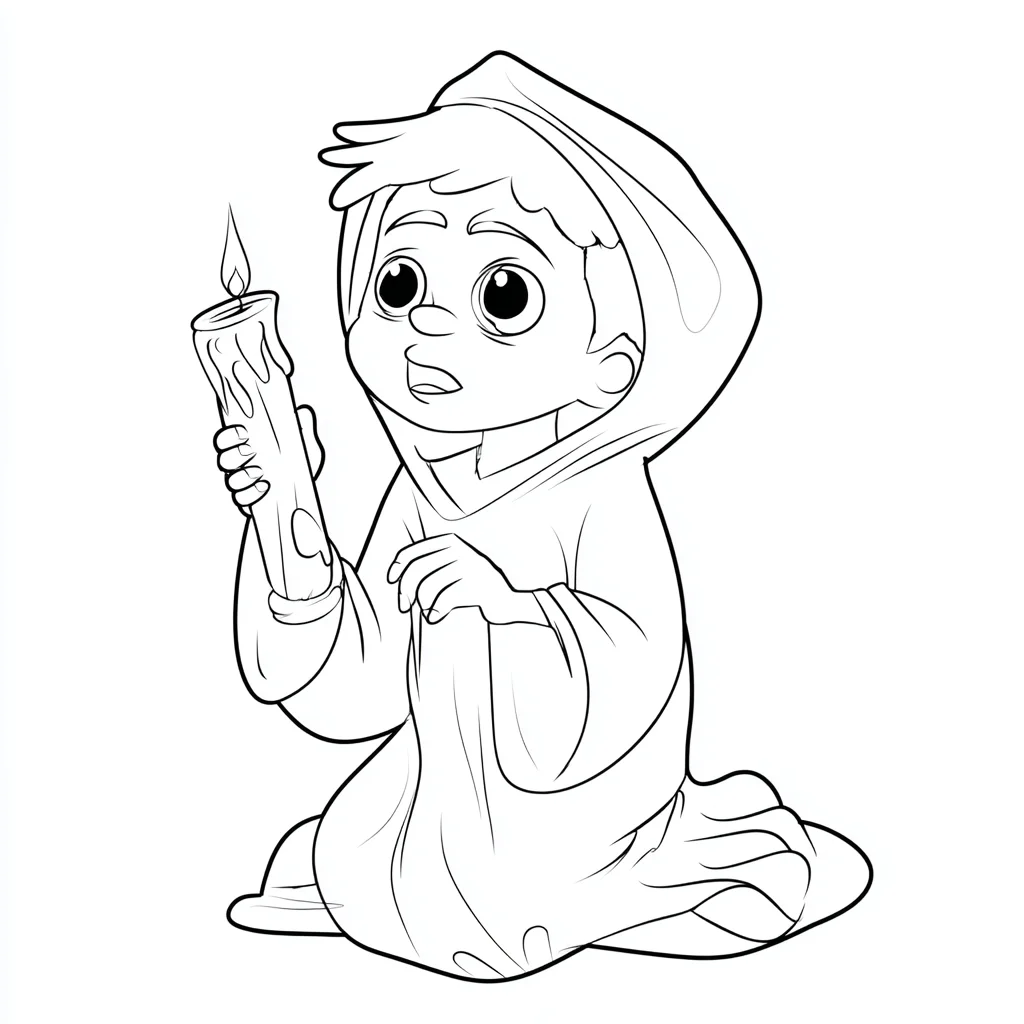 Dibujo de niño hebreo arrodillado con vela para colorear Dibujo de niño hebreo arrodillado con vela para colorear