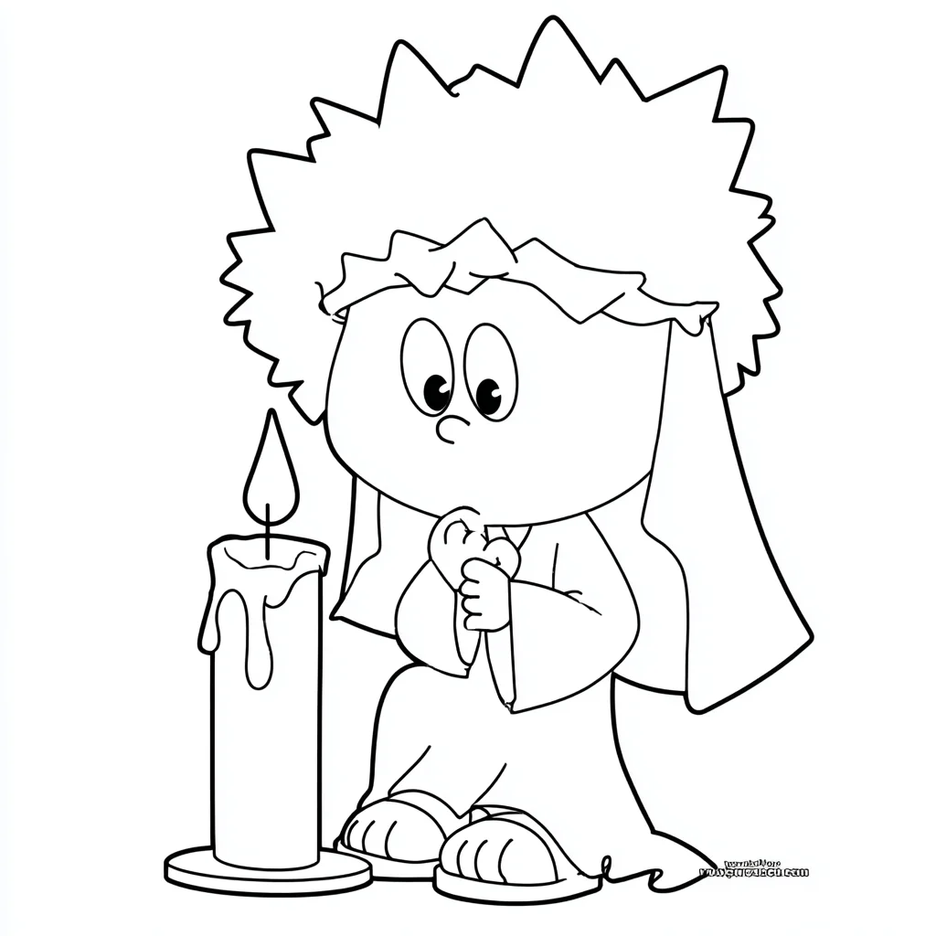 Dibujo de niño hebreo cartoon junto a una vela para colorear Dibujo de niño hebreo cartoon junto a una vela para colorear