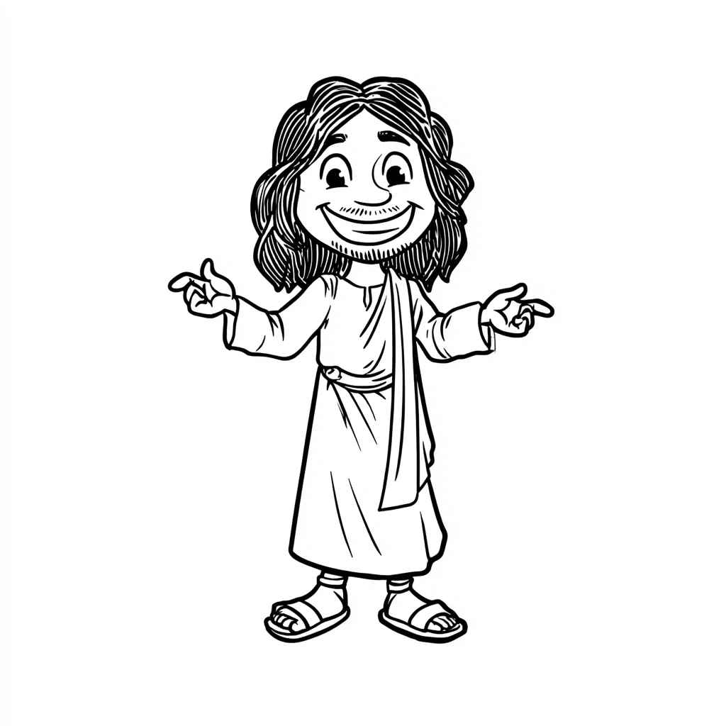 Dibujo de Jesús alegre con túnica y sandalias para colorear Dibujo de Jesús alegre con túnica y sandalias para colorear