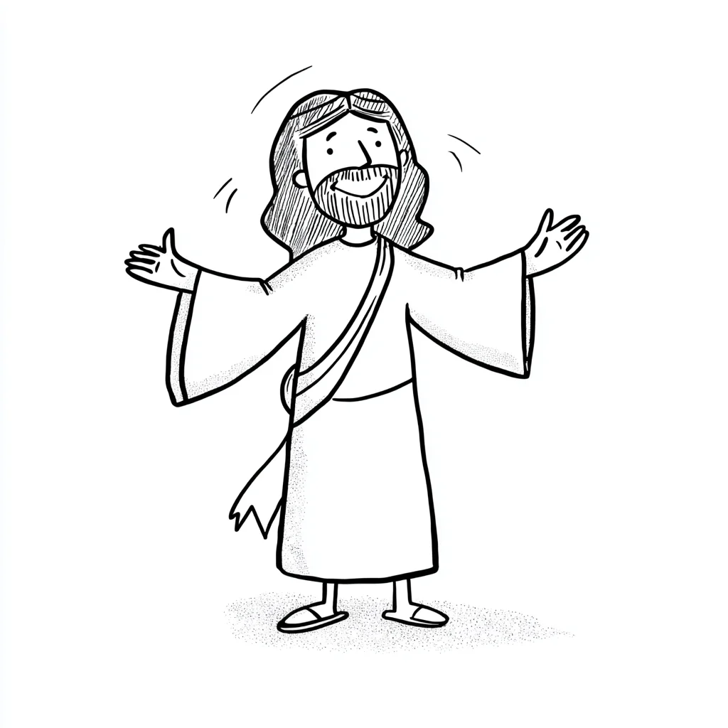 Dibujo de Jesús sonriente con los brazos extendidos para colorear Dibujo de Jesús sonriente con los brazos extendidos para colorear