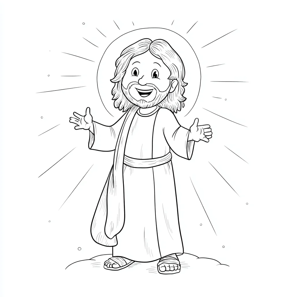Dibujo de Jesús alegre con halo sagrado para colorear Dibujo de Jesús alegre con halo sagrado para colorear