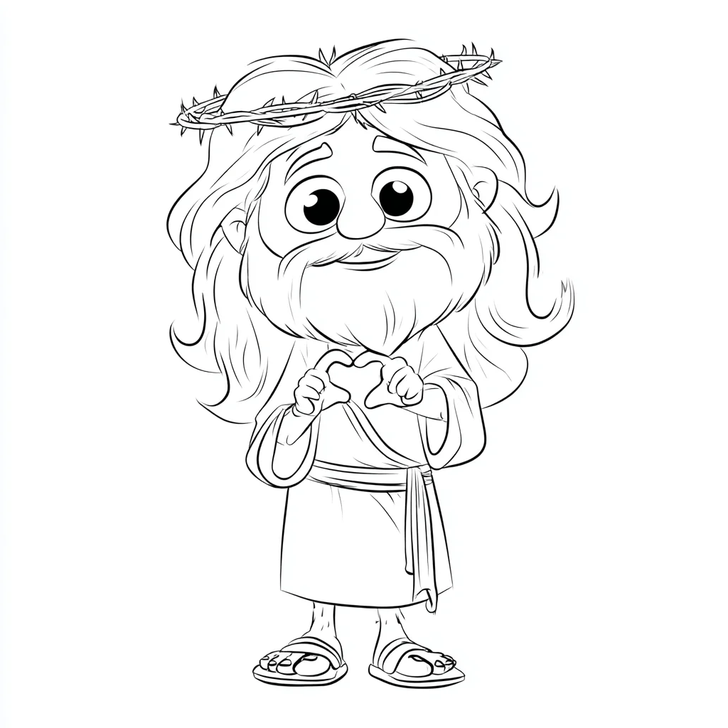 Dibujo de Jesús infantil con gesto de amor para colorear Dibujo de Jesús infantil con gesto de amor para colorear