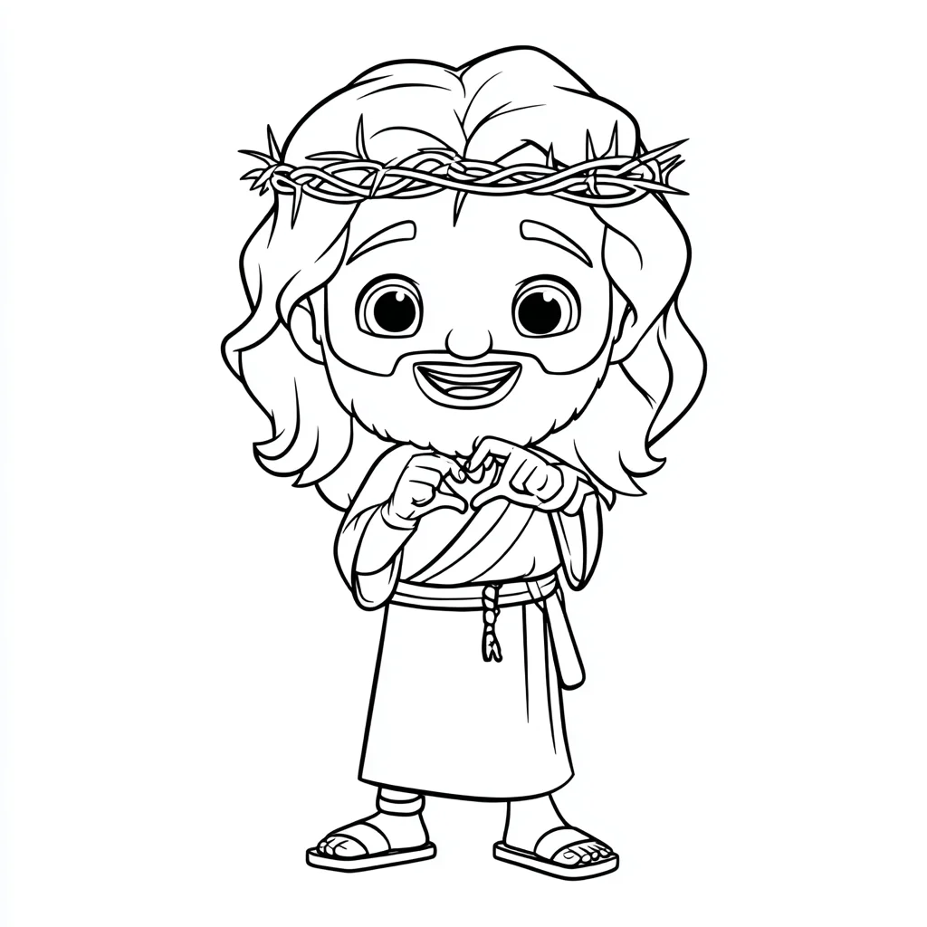 Dibujo de Jesús con señal de corazón infantil para colorear Dibujo de Jesús con señal de corazón infantil para colorear