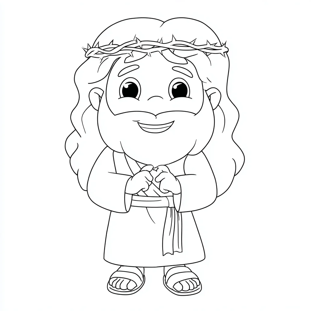 Dibujo de Jesús kawaii con corona de espinas para colorear Dibujo de Jesús kawaii con corona de espinas para colorear
