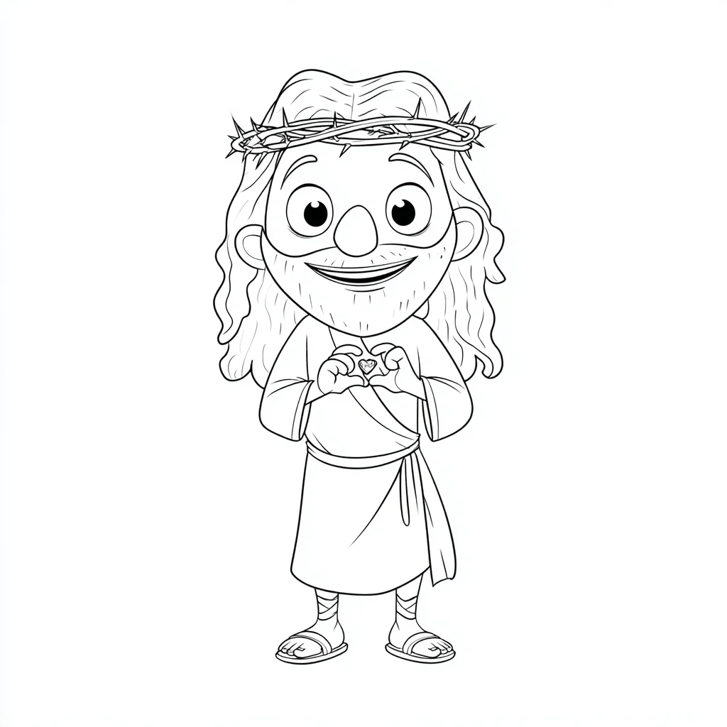 Dibujo de Cristo infantil con espinas y corazón para colorear Dibujo de Cristo infantil con espinas y corazón para colorear
