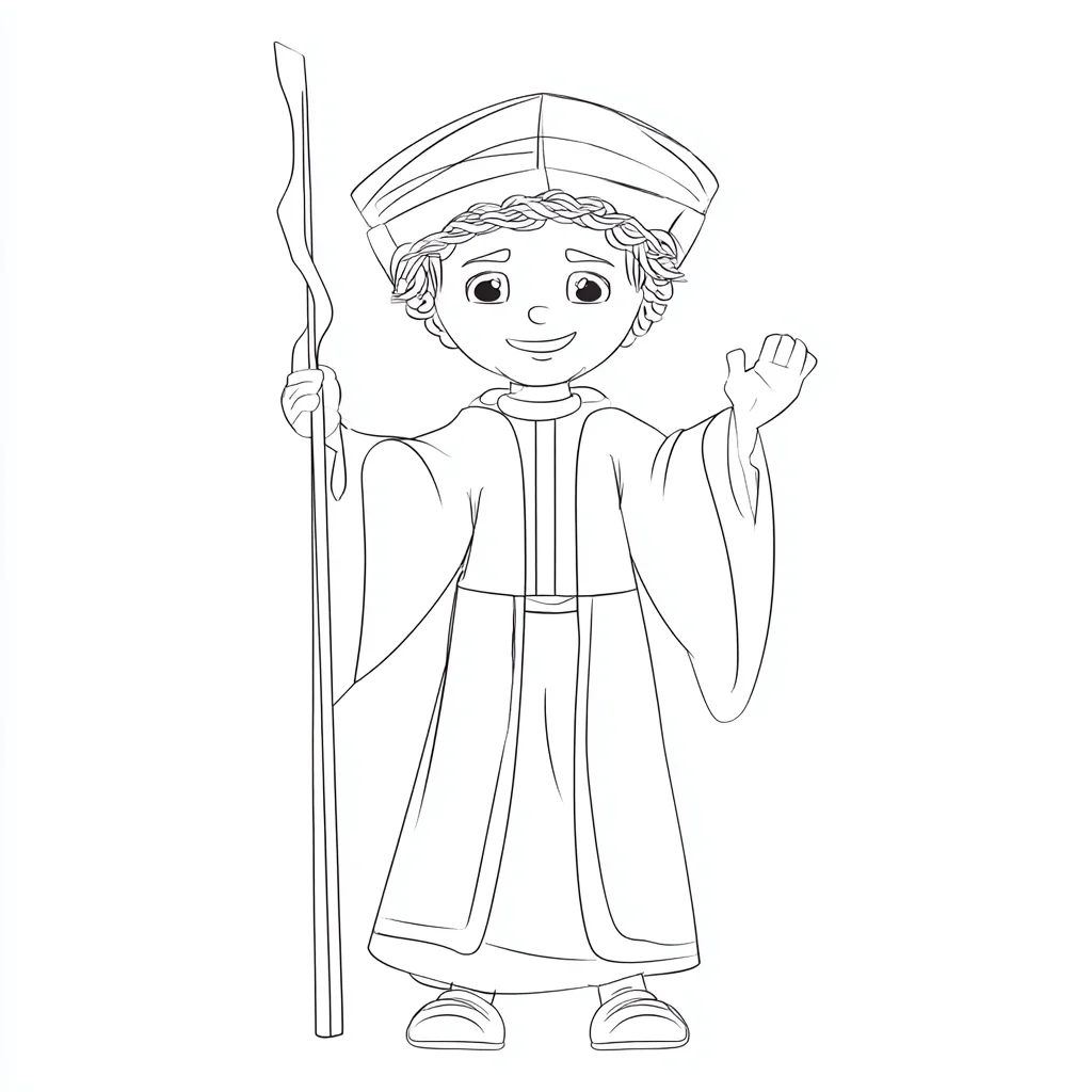 Dibujo de el niño peregrino con su bastón para colorear Dibujo de el niño peregrino con su bastón para colorear