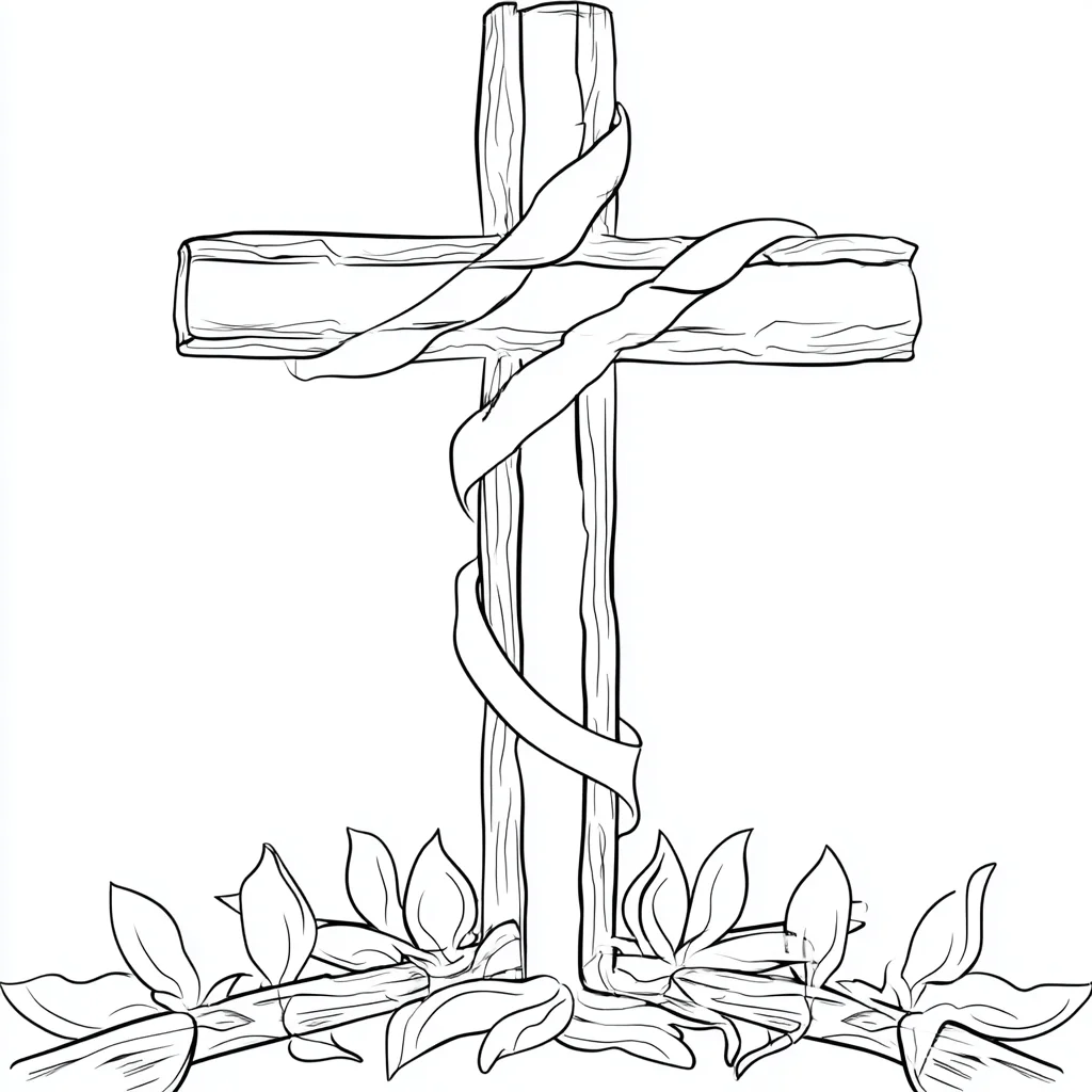Dibujo de cruz de madera con ramas para colorear Dibujo de cruz de madera con ramas para colorear