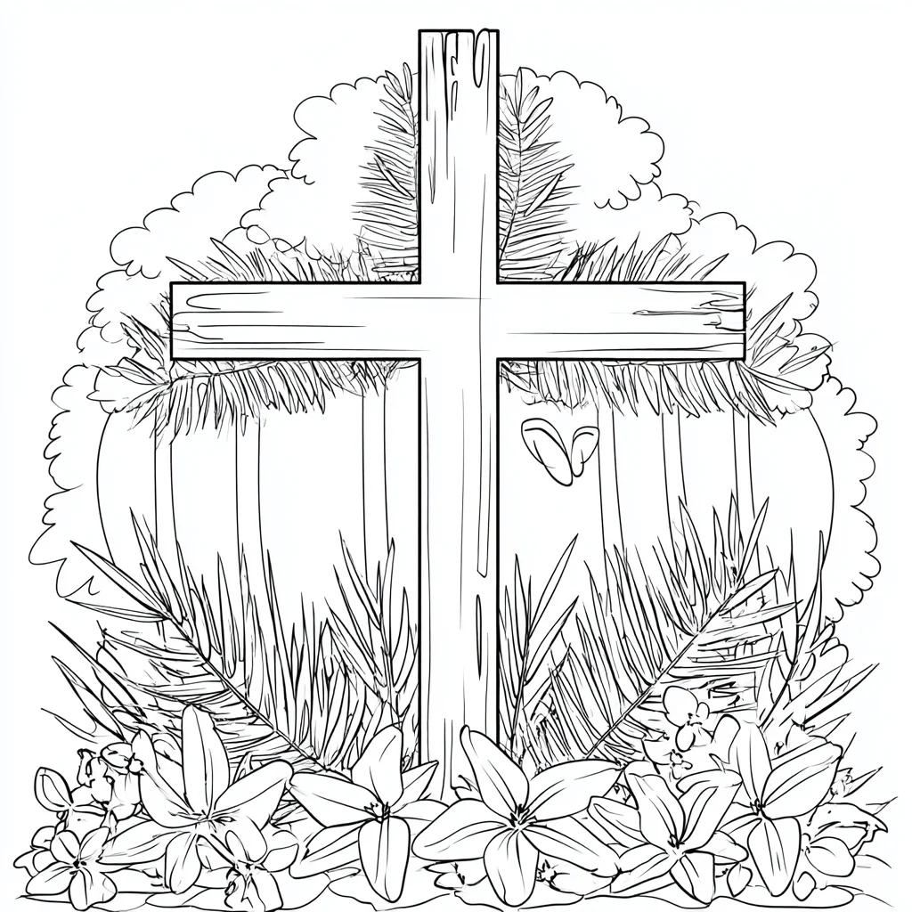Dibujo de logo floral de cruz sagrada para colorear Dibujo de logo floral de cruz sagrada para colorear