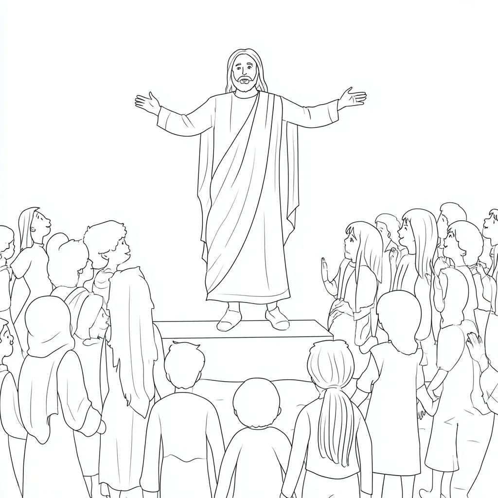 Dibujo de Jesús predicando a la multitud para colorear Dibujo de Jesús predicando a la multitud para colorear