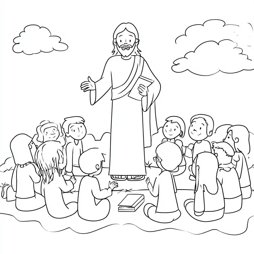 Dibujo de Jesús hablando a los niños para colorear Dibujo de Jesús hablando a los niños para colorear