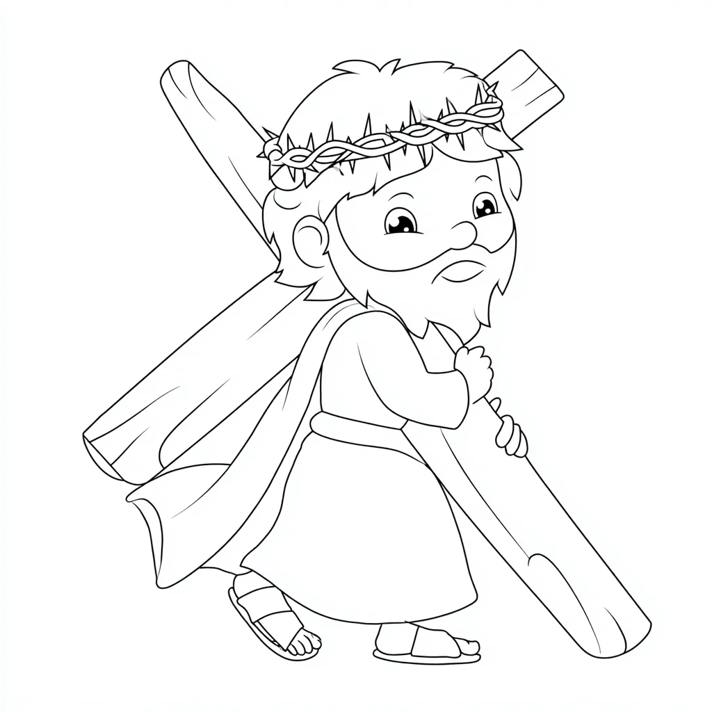 Dibujo de Jesús sosteniendo la cruz para colorear Dibujo de Jesús sosteniendo la cruz para colorear