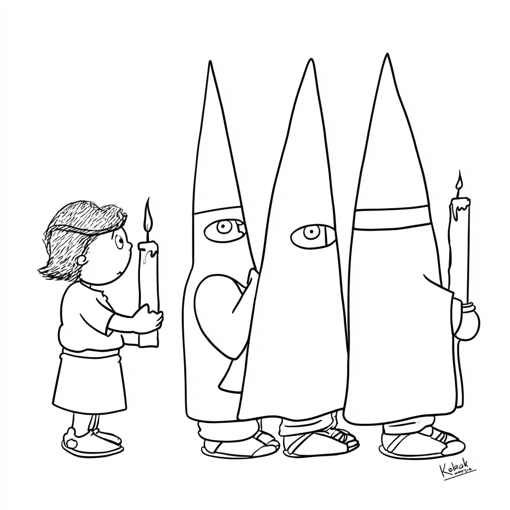 Dibujo de procesión con nazarenos y velas para colorear Dibujo de procesión con nazarenos y velas para colorear