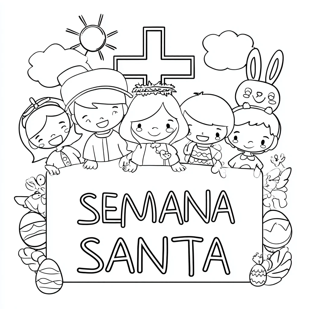 Dibujo de cartel infantil de Semana Santa para colorear Dibujo de cartel infantil de Semana Santa para colorear