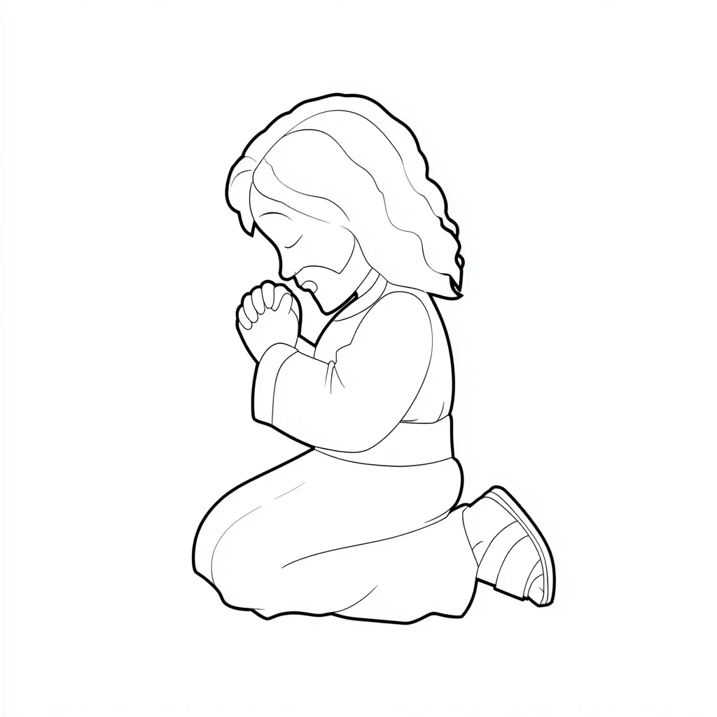 Dibujo de contorno de Jesús orando arrodillado para colorear Dibujo de contorno de Jesús orando arrodillado para colorear