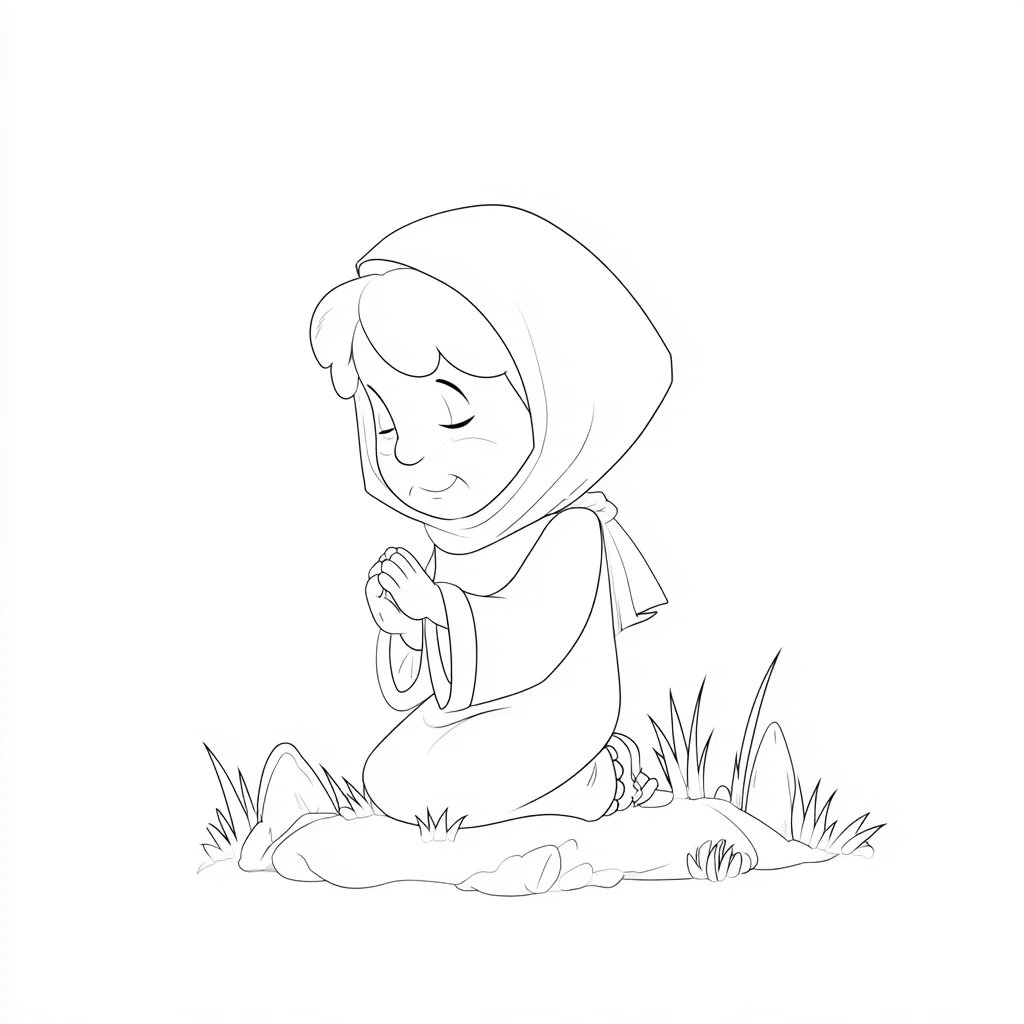 Dibujo de mujer rezando de rodillas para colorear Dibujo de mujer rezando de rodillas para colorear