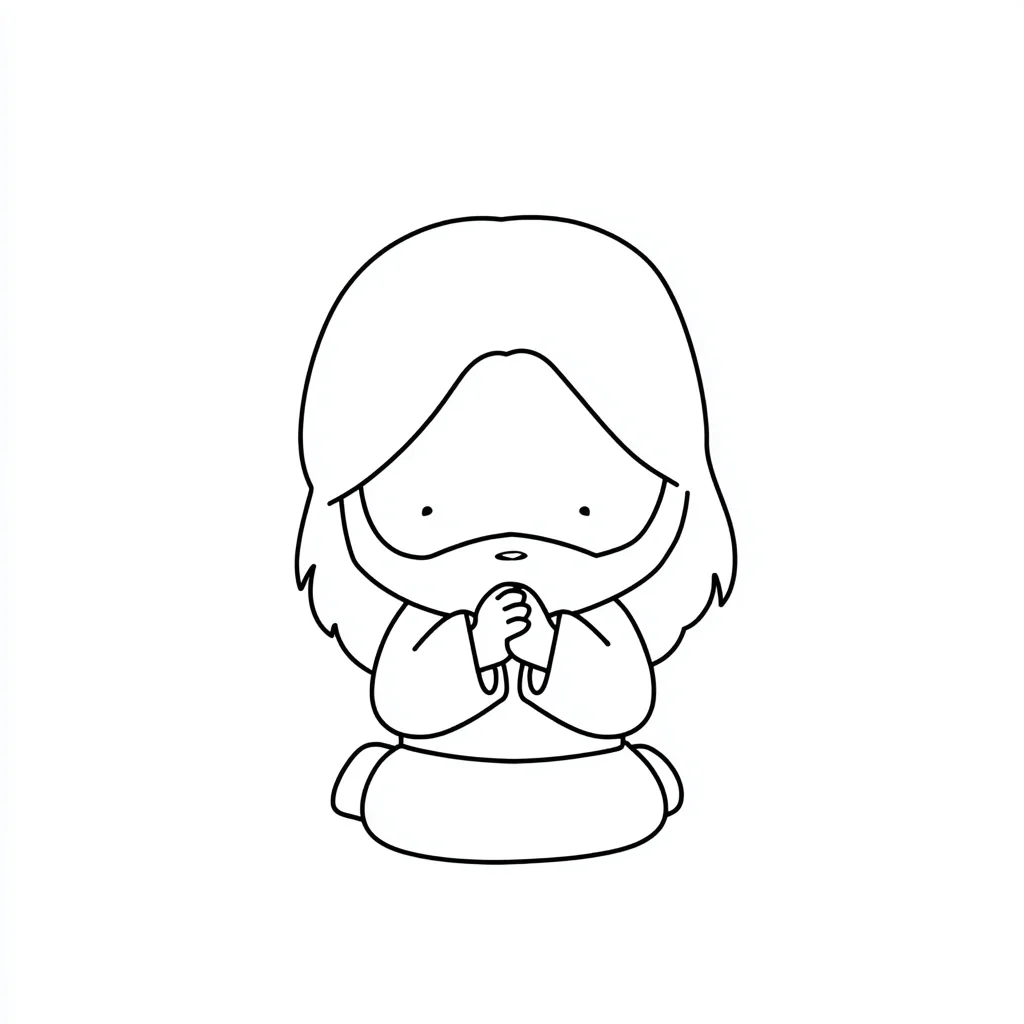 Dibujo de Jesús rezando arrodillado estilo chibi para colorear Dibujo de Jesús rezando arrodillado infantil para colorear