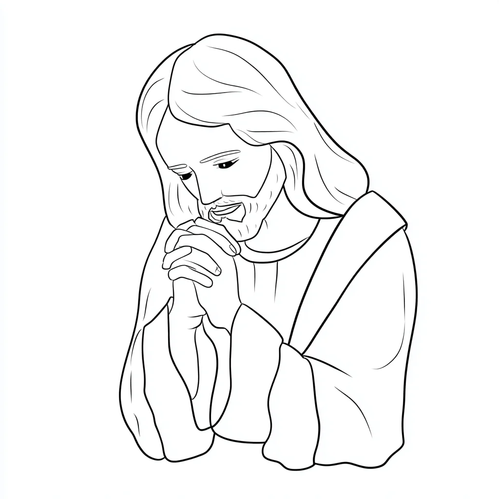 Dibujo de Jesús en oración profunda para colorear Dibujo de Jesús en oración profunda para colorear