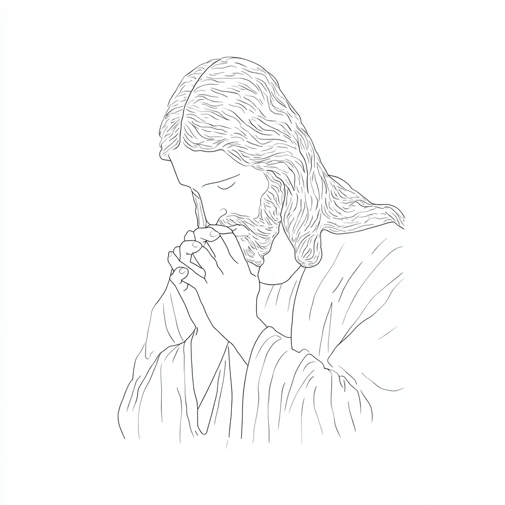 Dibujo de Jesús en oración íntima para colorear Dibujo de Jesús en oración íntima para colorear