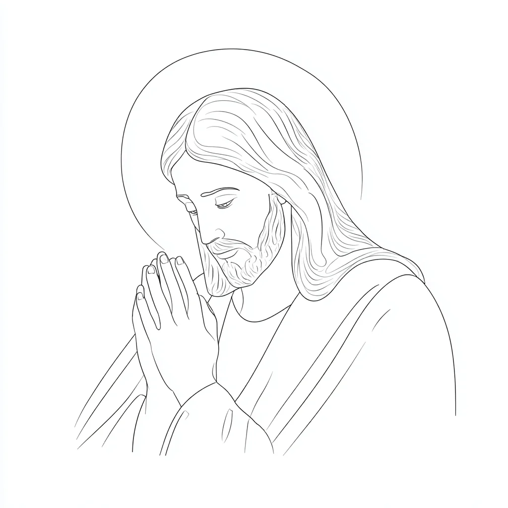Dibujo de Jesús rezando con halo sagrado para colorear Dibujo de Jesús rezando con halo sagrado para colorear