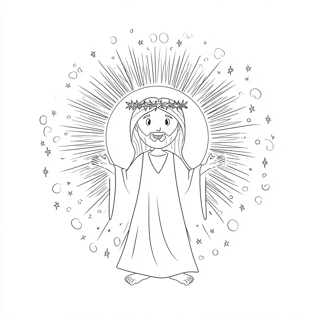 Dibujo de Jesús con halo luminoso para colorear Dibujo de Jesús con halo luminoso para colorear