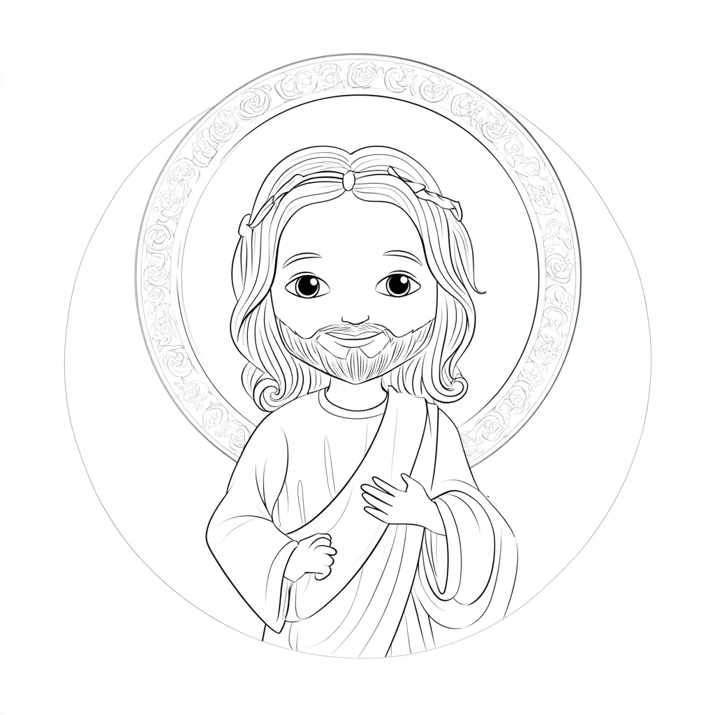 Dibujo de Jesús sereno con aureola divina para colorear Dibujo de Jesús sereno con aureola divina para colorear