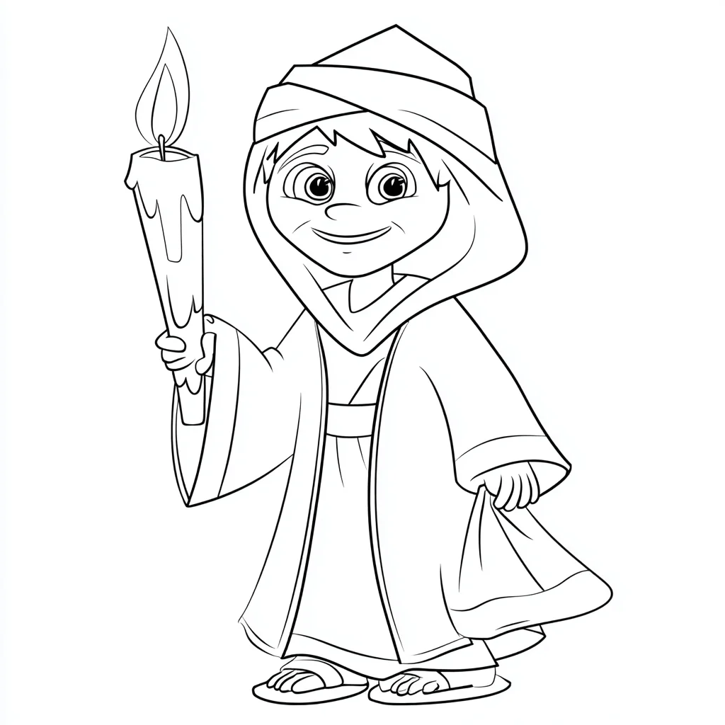 Dibujo de joven hebreo con cirio para colorear Dibujo de joven hebreo con cirio para colorear