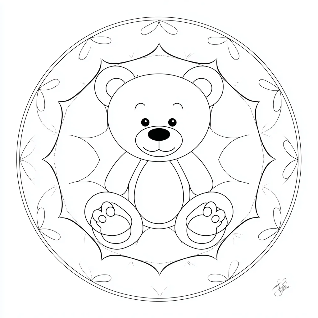 Dibujo de mandala de oso chibi para colorear