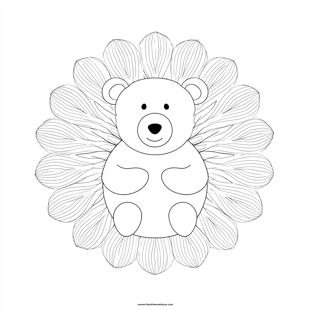 Dibujo de mandala de oso con pétalos para colorear