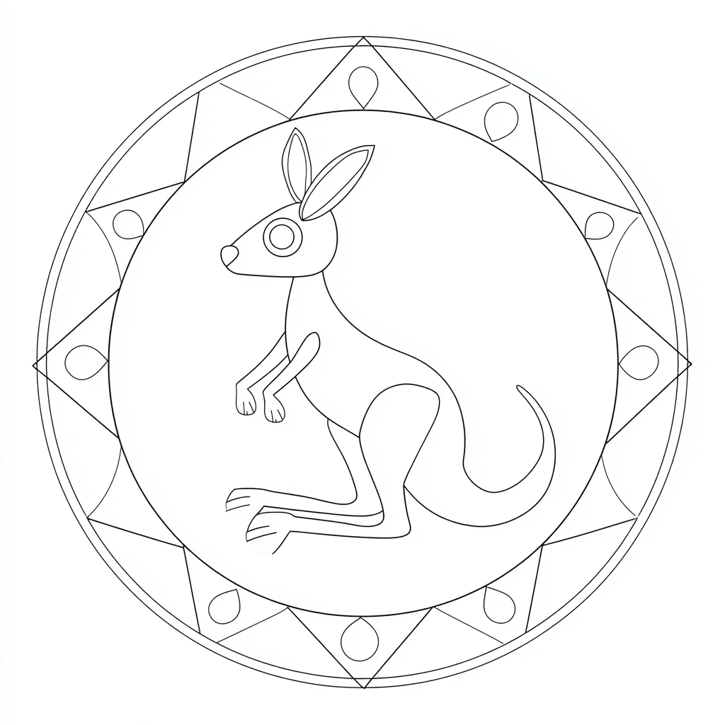 Dibujo de mandala geométrico de canguro minimalista para colorear