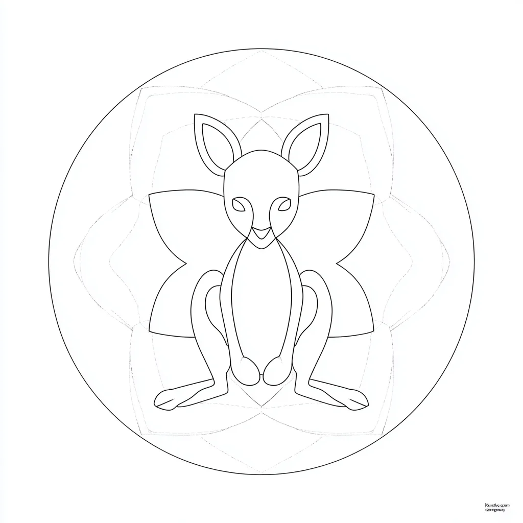 Dibujo de mandala circular minimalista de canguro para colorear