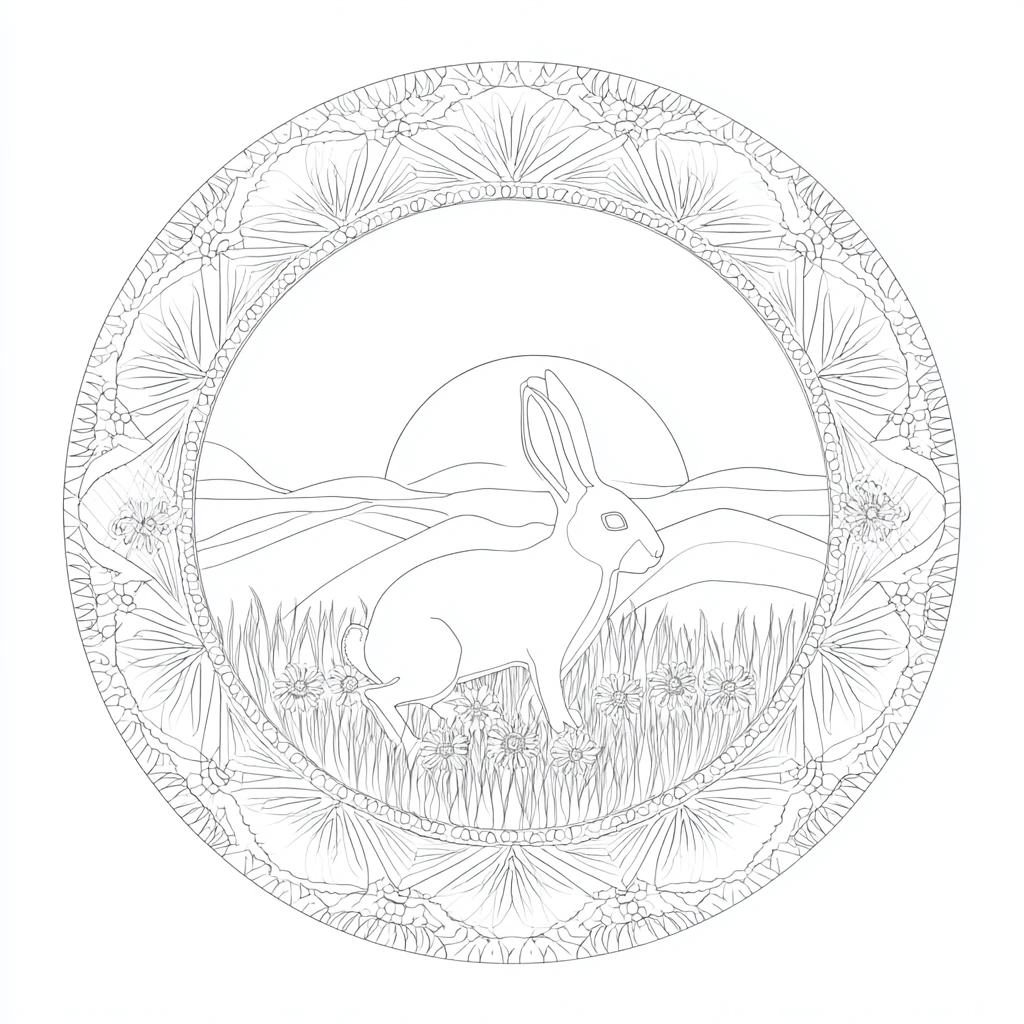 Dibujo de mandala floral de conejo ornamental para colorear