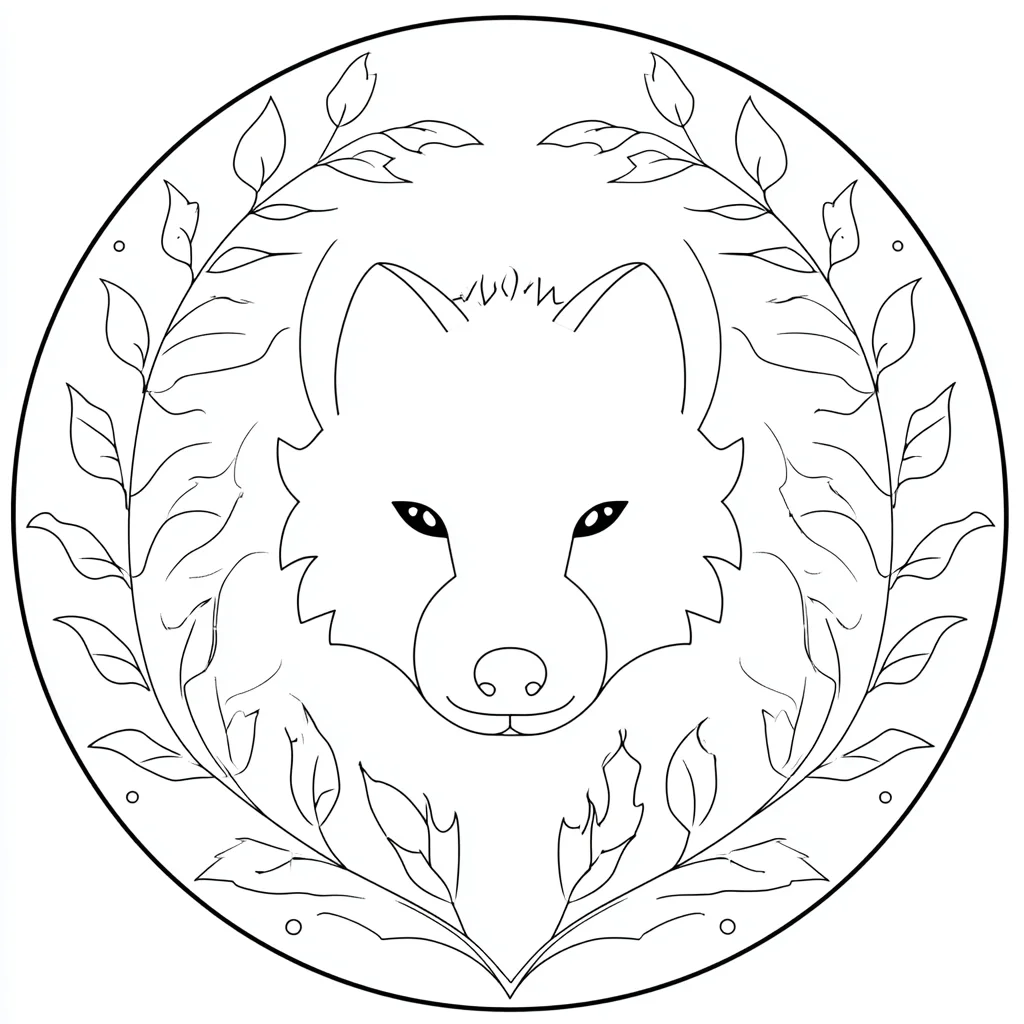 Dibujo de mandala de cabeza de lobo en círculo para colorear