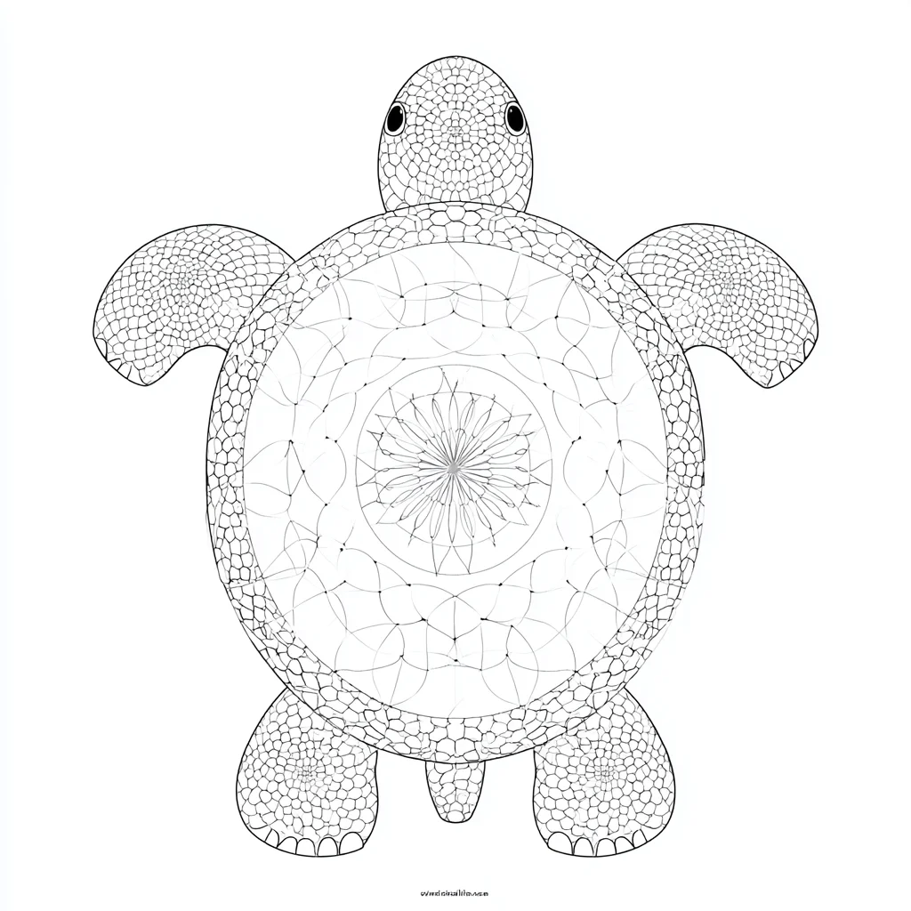 Dibujo de mandala de tortuga estilo voronoi y mosaico para colorear