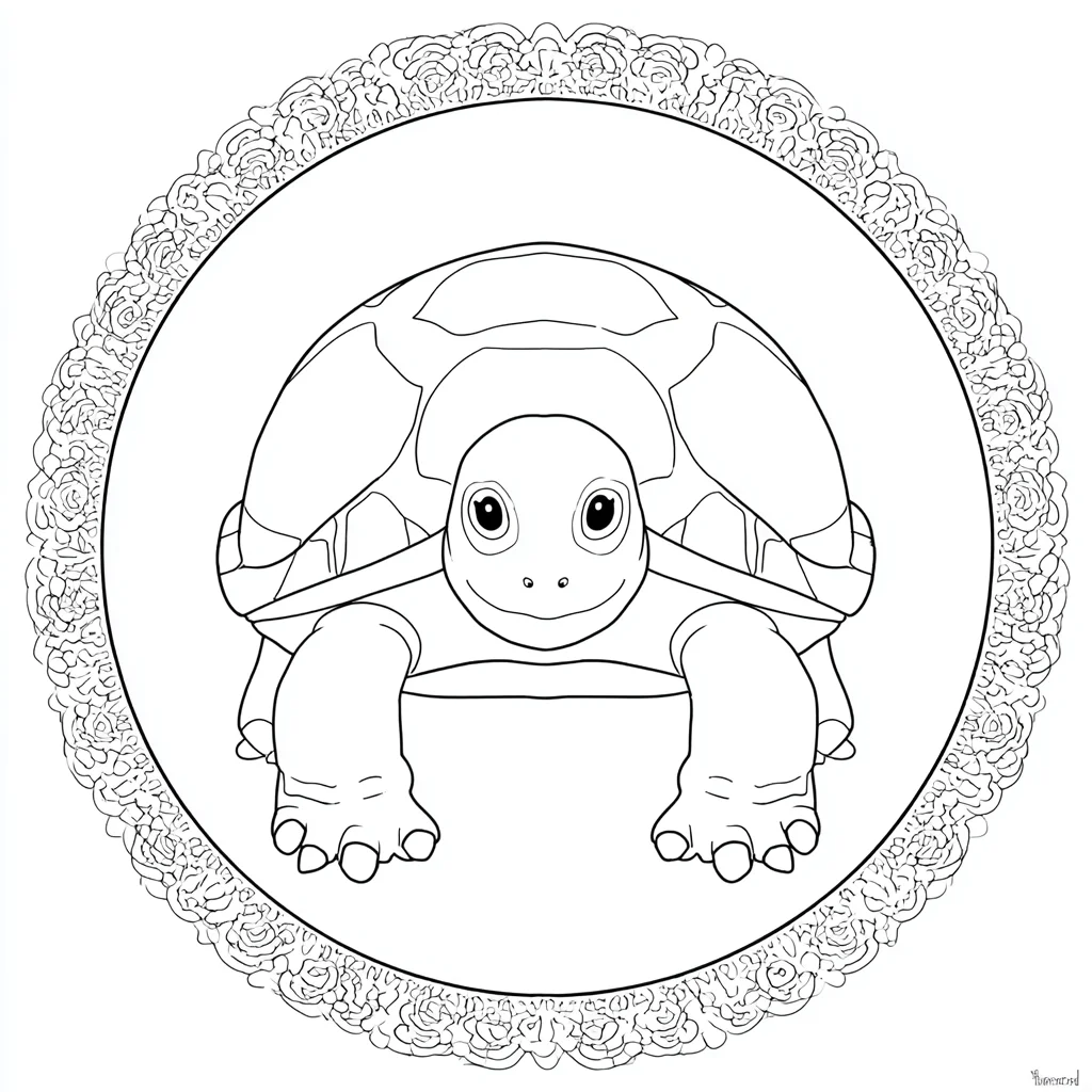 Dibujo de mandala de tortuga con círculo ornamental para colorear