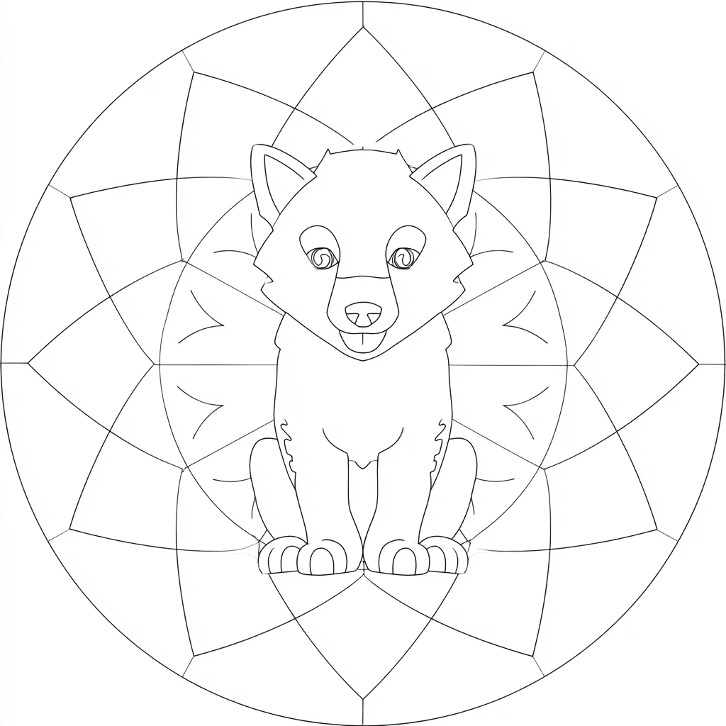 Dibujo de mandala geométrico de lobo minimalista para colorear
