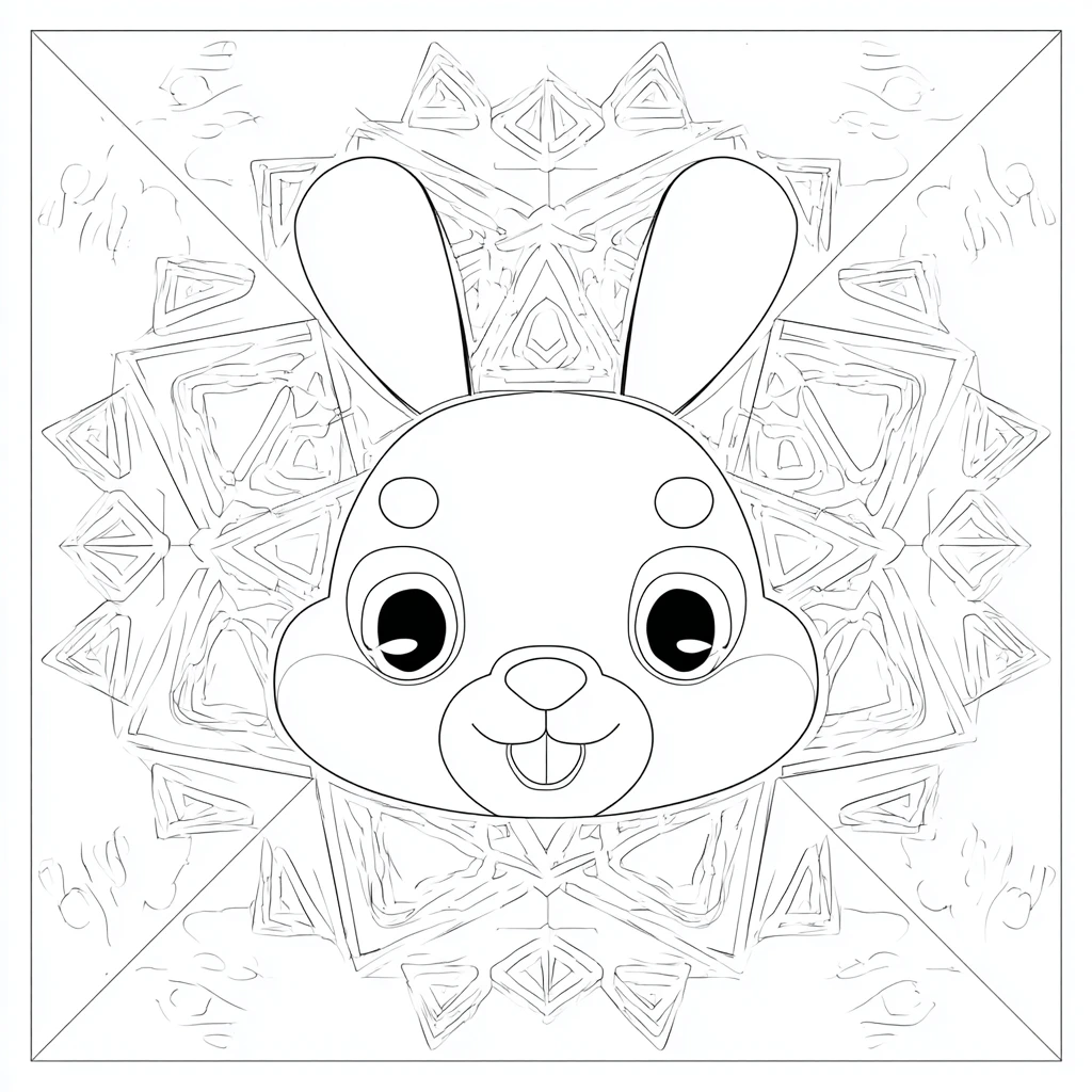 Dibujo de mandala geométrico de cabeza de conejo kawaii para colorear