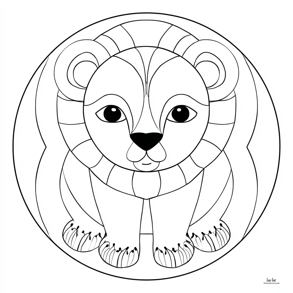 Dibujo de mandala de león circular para colorear